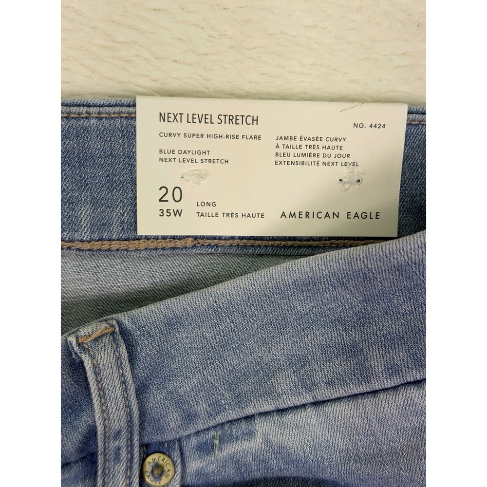 New American Eagle Jeans Womens 20 Long Blue Curvy Super High Rise Flare Stretch - Picture 10 of 12